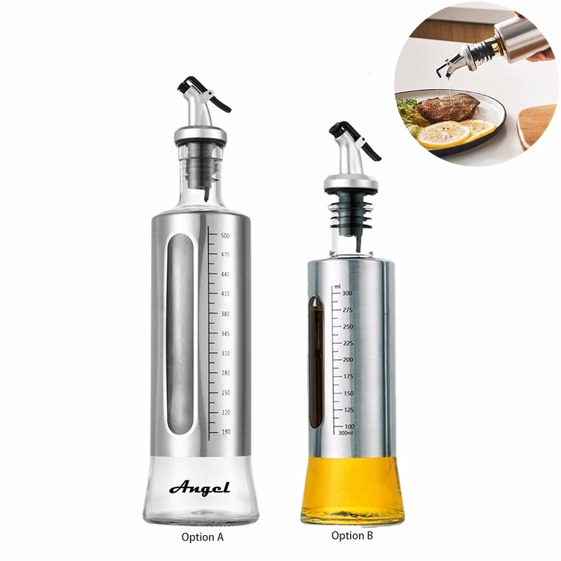 10/17oz Stainless Steel Glass Oil Dispenser w/ Scale
