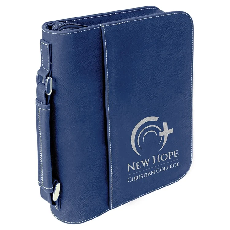 7 1/2" x 10 3/4" Blue/Silver Leatherette Book/Bible Cover with Handle & Zipper 1