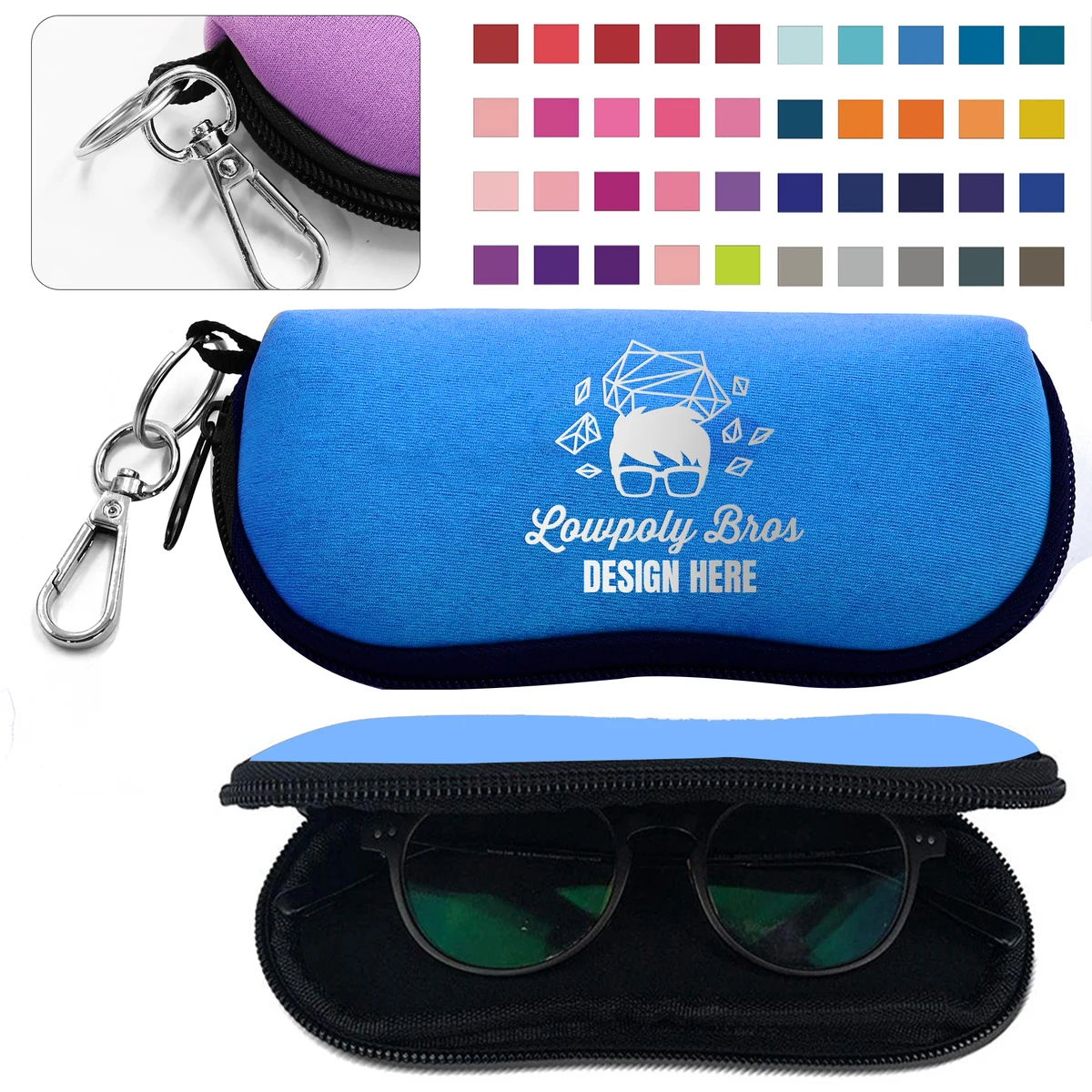 Soft Neoprene Eyewear Case with Carabiner Clip 1