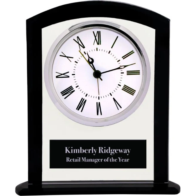 6 1/4" Black/Clear Glass Square Arch Clock 1