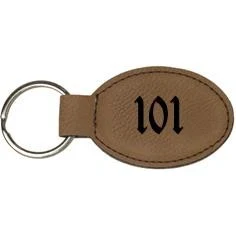 Dark Brown Oval Faux Leather Keychain 1