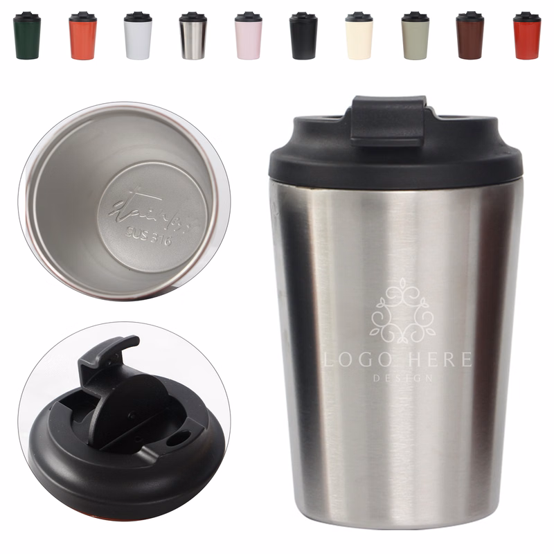 12oz Flip Lid Stainless Steel Insulated Travel Coffee Mug