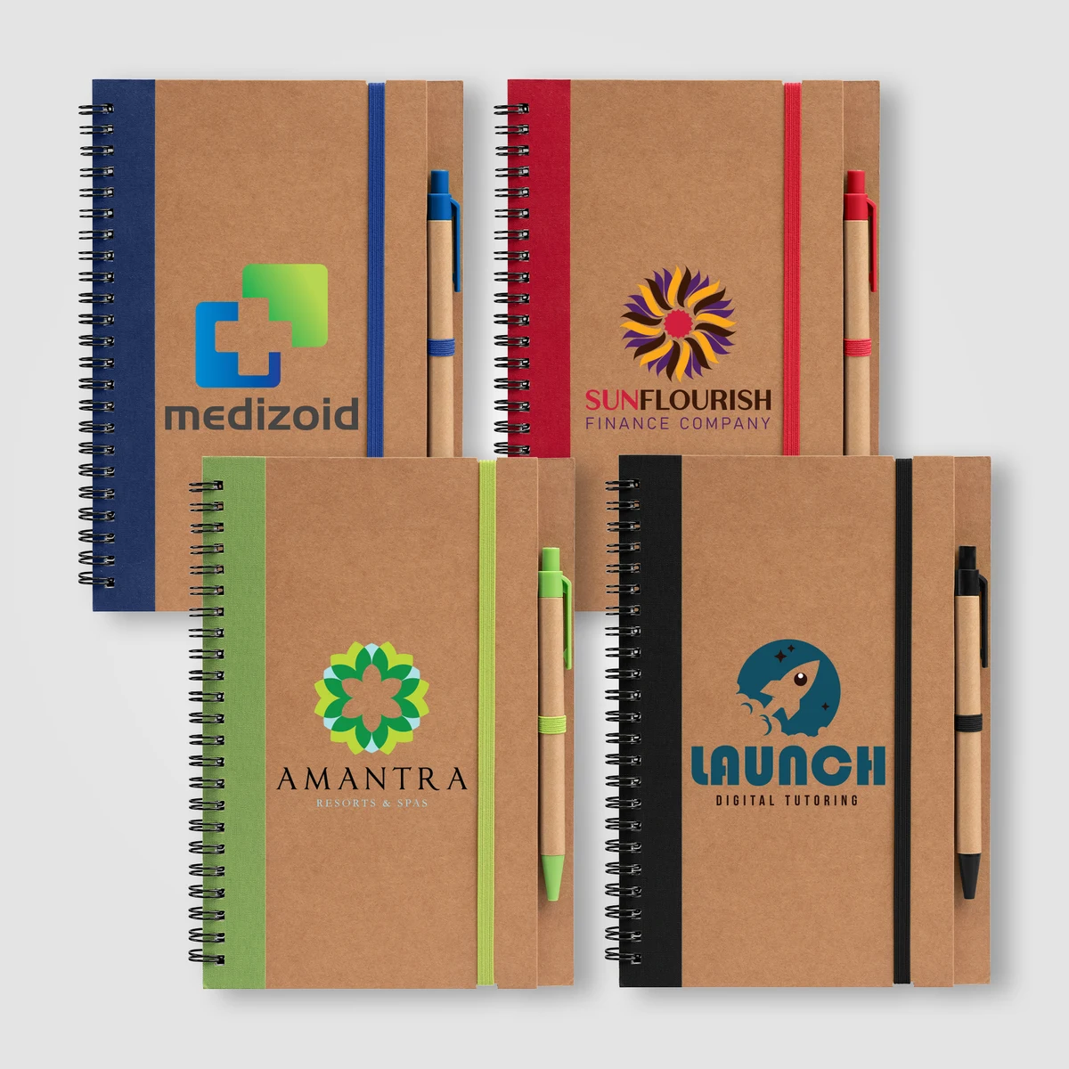 Kraft Hard Cover Spiral Notebook with Pen 1