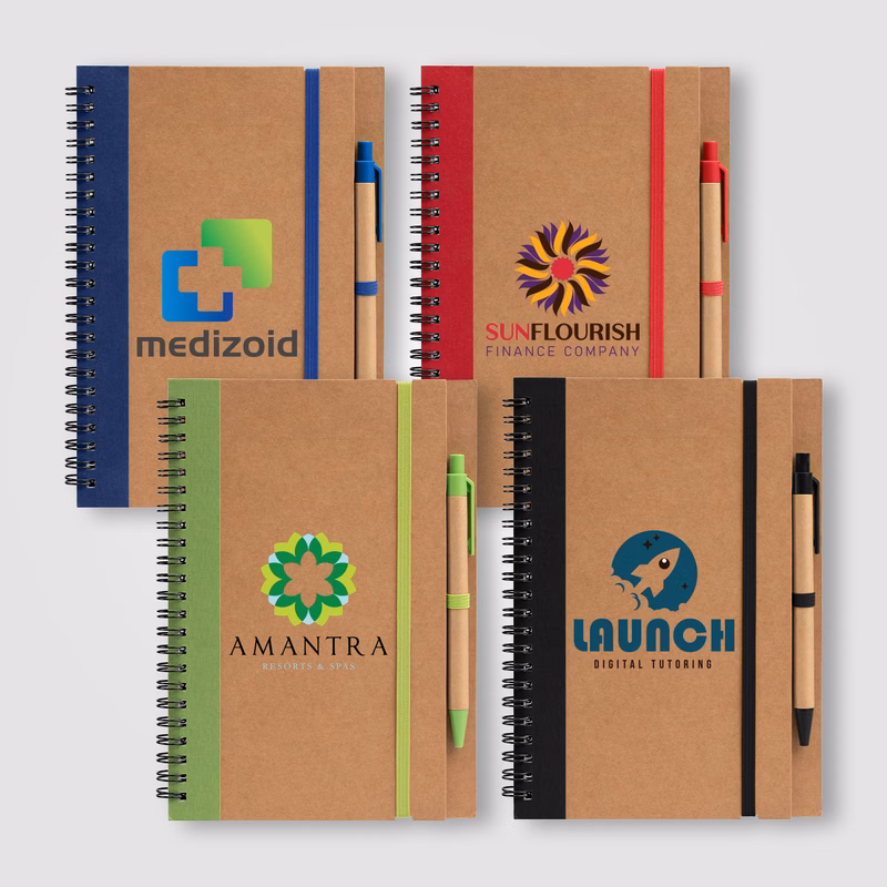 Kraft Hard Cover Spiral Notebook with Pen