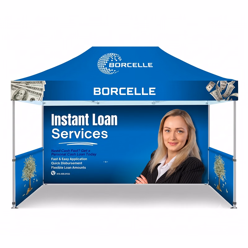 15 Ft Aluminum Canopy Tent with Full Back Wall, Double-Sided