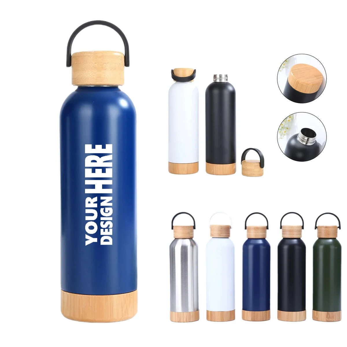 17 Oz Bamboo Lid Stainless Steel Water Bottle, custom water bottle with logo imprint 1