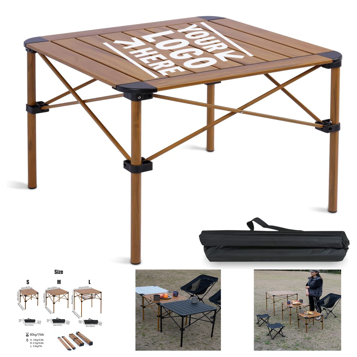 Lightweight Stable Alu Folding Square Table Roll Up Top With Carry Bag 1