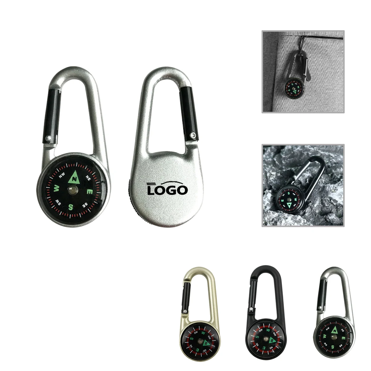 MOQ100 Outdoor Carabiner Compass Keychain 1