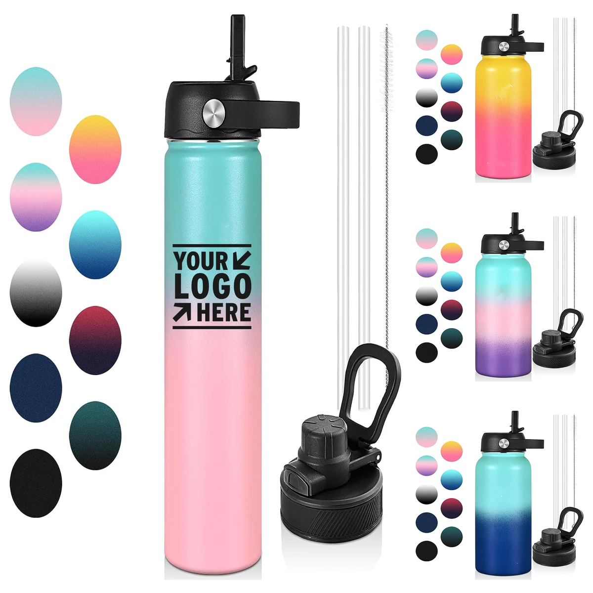 Straw Chug Lid 24 OZ Girl Women Small Stainless Steel Sports Thermo Water Bottle 1
