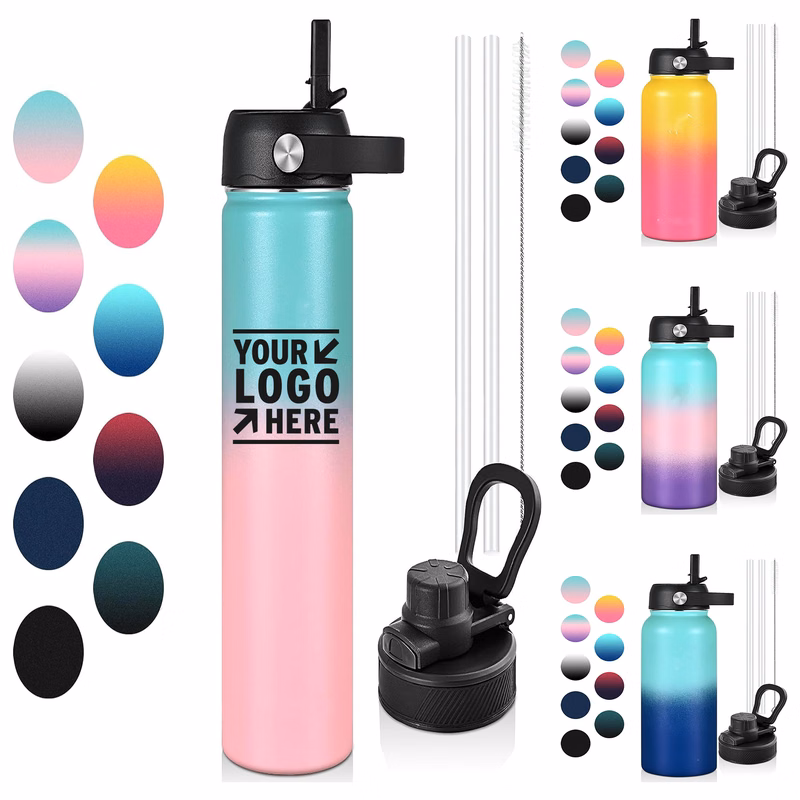 Straw Chug Lid 24 OZ Girl Women Small Stainless Steel Sports Thermo Water Bottle