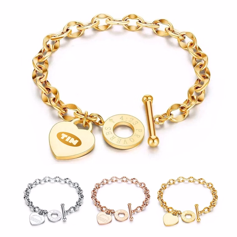 Titanium Steel 18K Gold Plated Heart Charm Bracelet