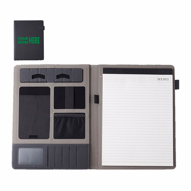 MOQ20 Custom Gray Fabric Folder with Multiple Pockets