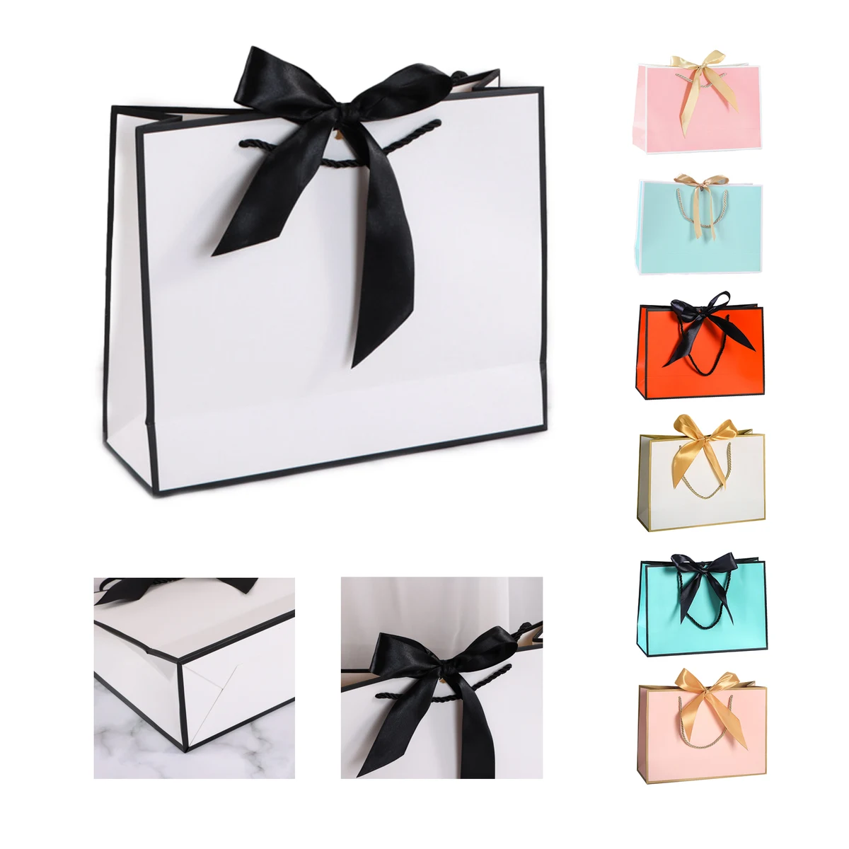 Thank You Gift Bag With Colored Border And Bow Ribbon 1