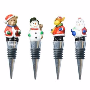 Festive 4 Piece Snowman Bear Dear Claus Wine Stopper Set