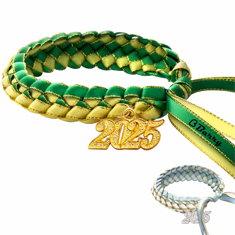 2025 Handwoven Two-Tone Satin Ribbon Graduation Bracelet