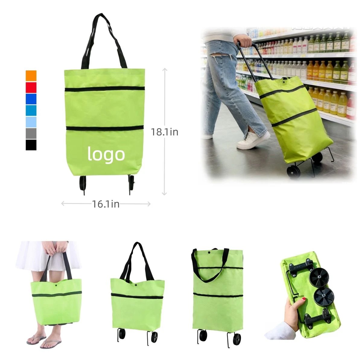 Customizable Portable Foldable Shopping Bags with Wheels 1