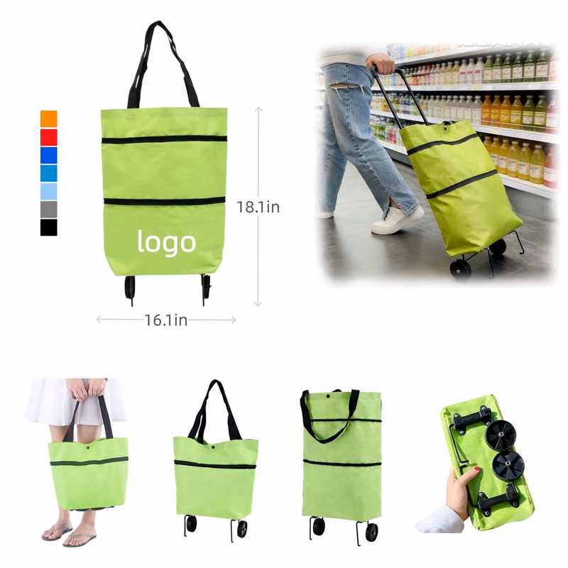 Customizable Portable Foldable Shopping Bags with Wheels