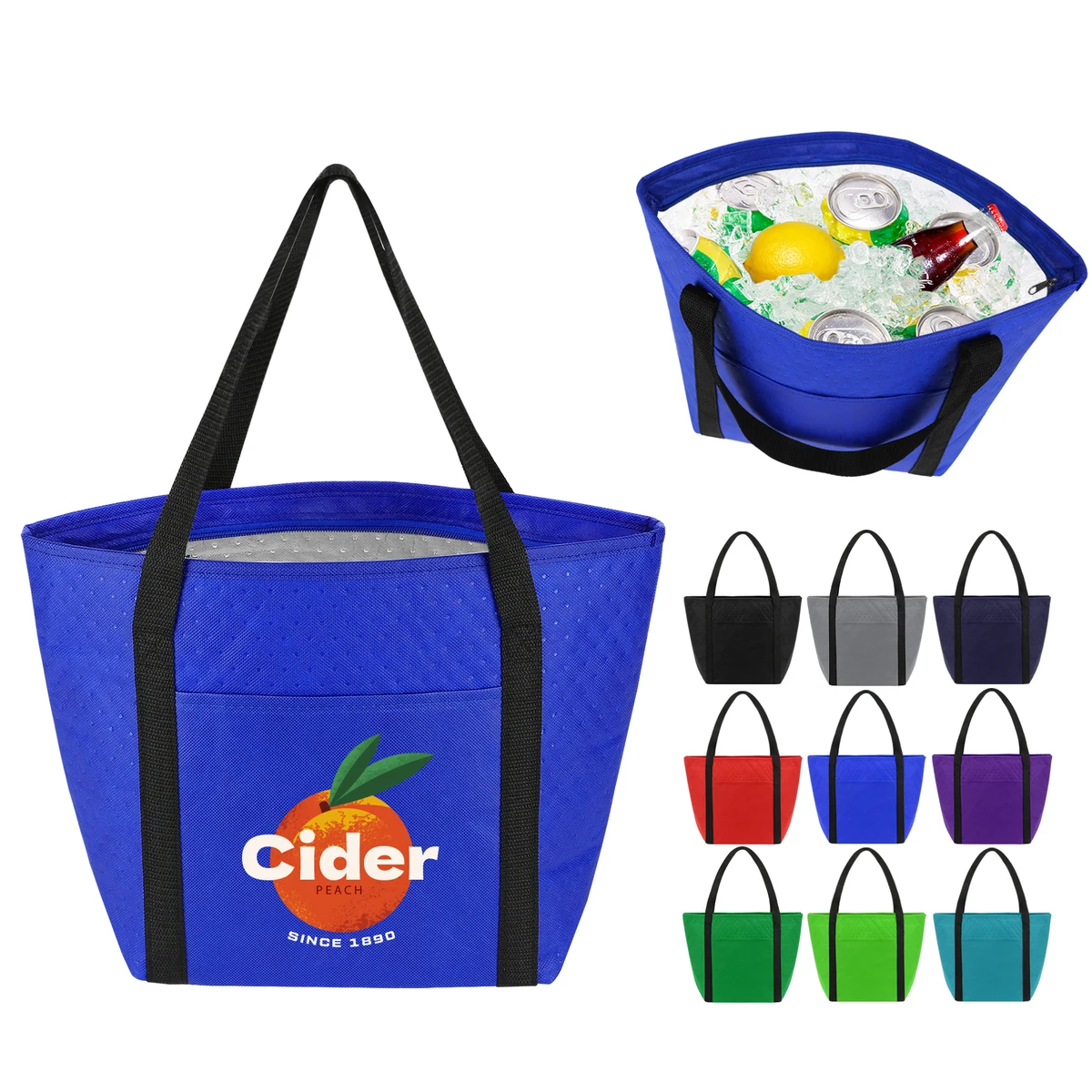 Reusable Zippered Cooler Tote With Front Pocket 1
