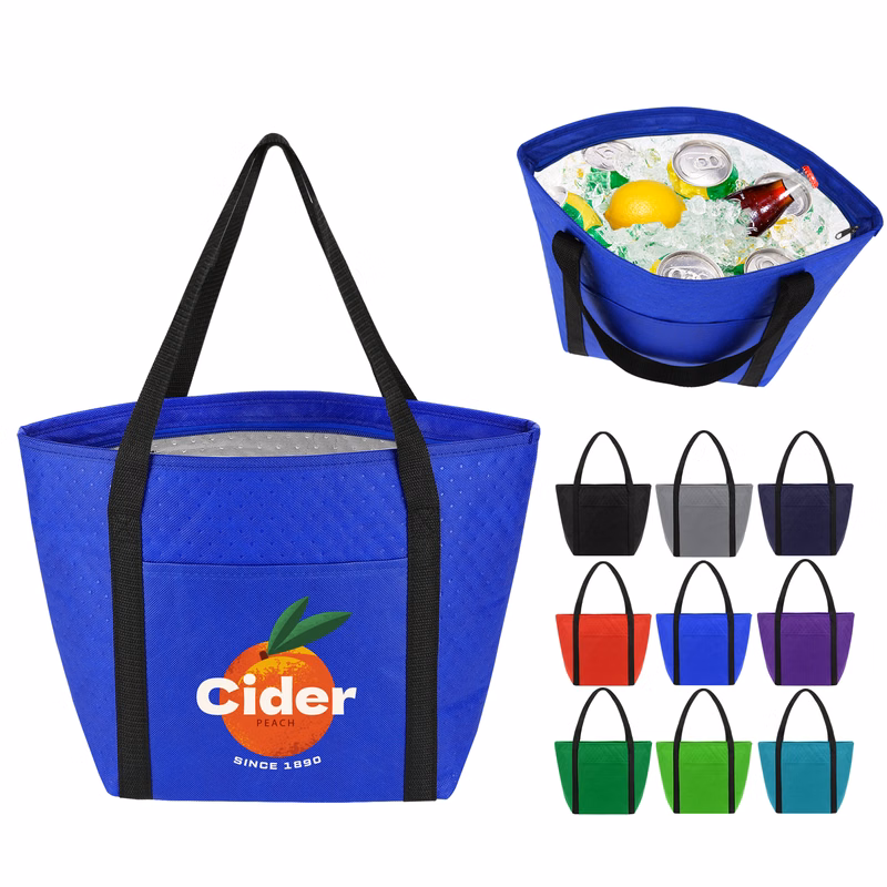 Reusable Zippered Cooler Tote With Front Pocket