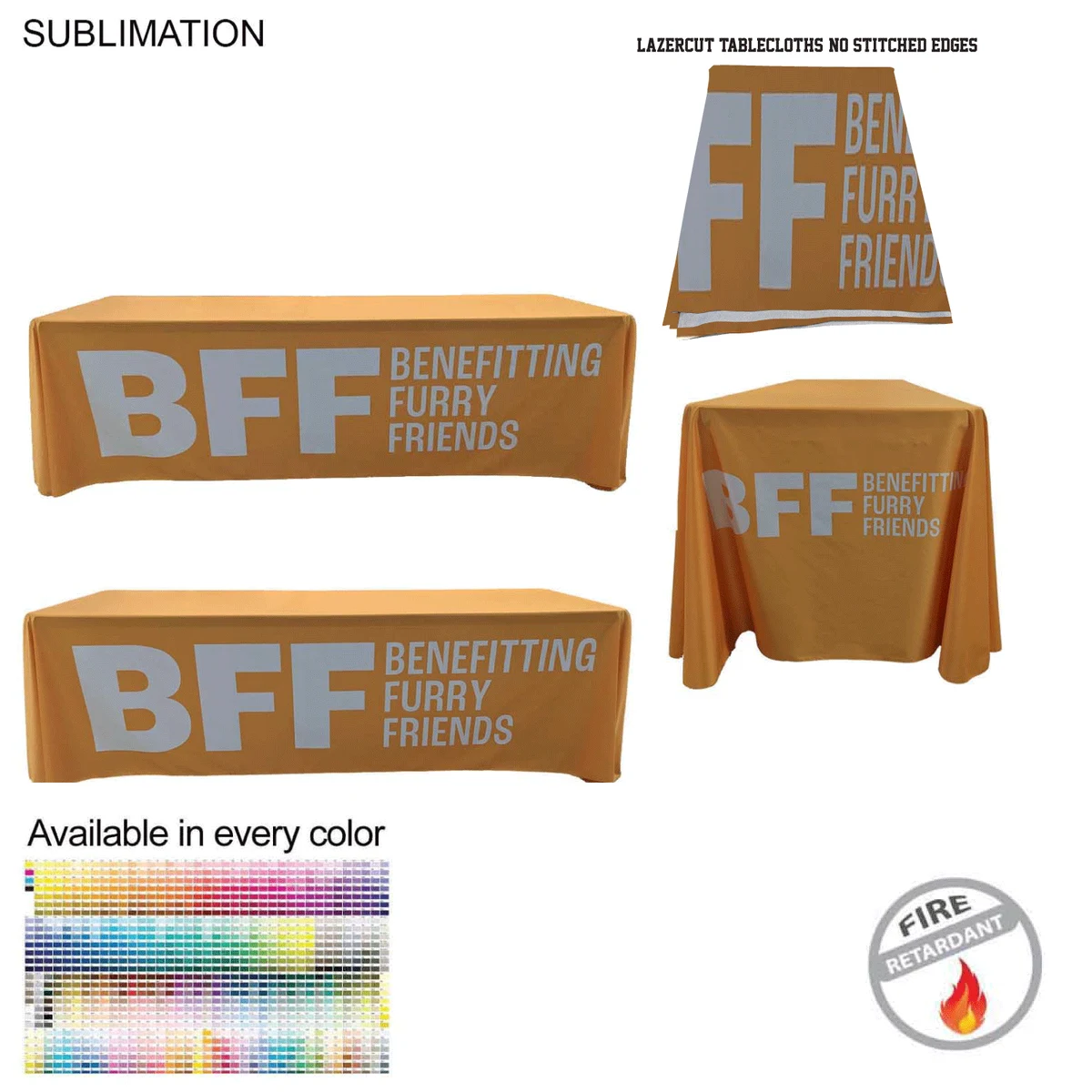 8' LazerCut 4-Sided PREMIUM Sublimated Tablecloth, Drape Style, Closed Back 1