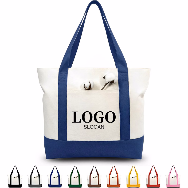 Canvas Tote Bag with an External Pocket