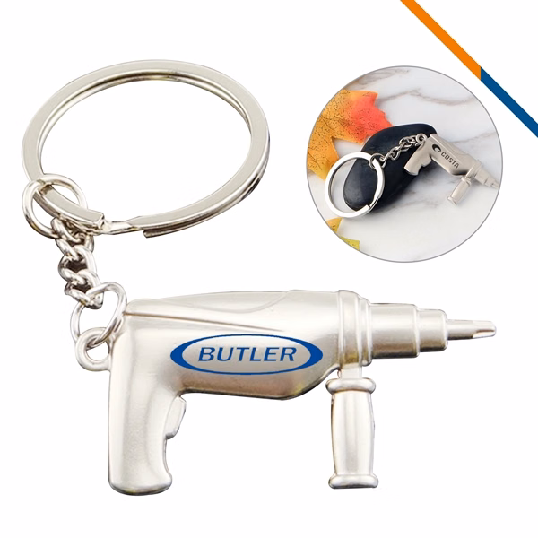 Custom Metal Mini Electric Drill Keyring with Laser Engraving — Hardware Event Giveaway