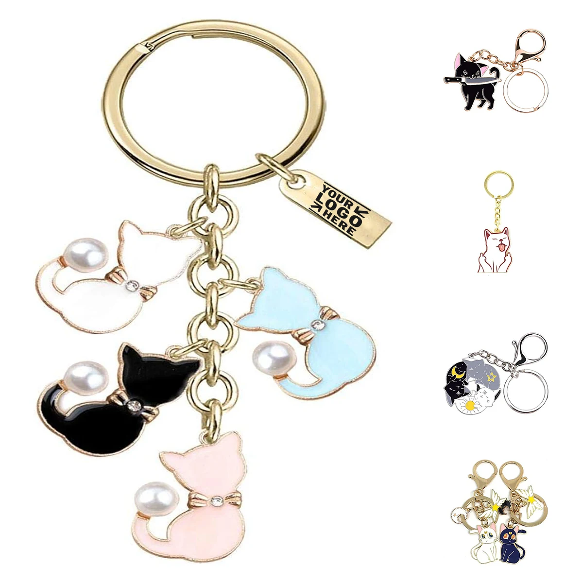 Women Girls Z557 Cat Pets Keychain 4-color Charms Pendant 1