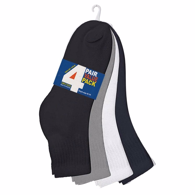 Boy's Ankle Socks - 4 Pack 3 Colors Size 9-11