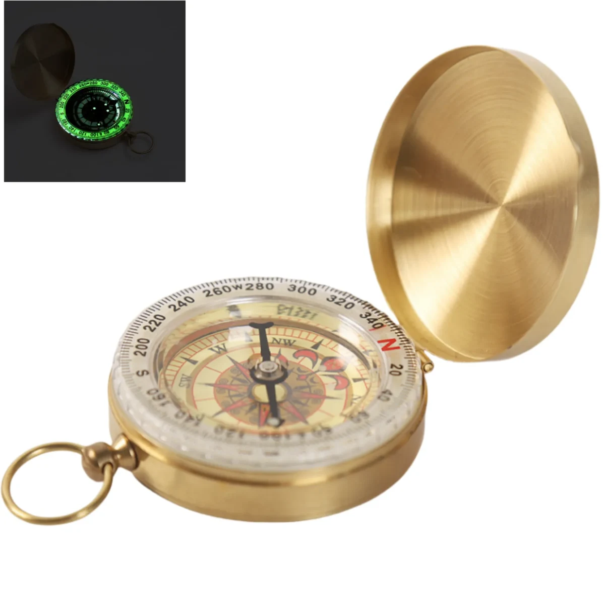Classic Pocket Style Luminous Old Fashioned Copper Compass 1