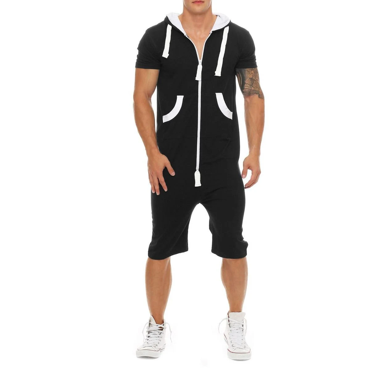 Mens Rompers Hooded Tracksuit Zipper 1