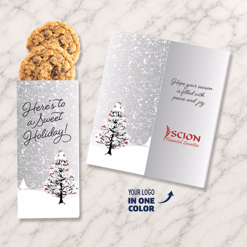 One Color Foil-Stamped Stock Cardinals Sweeter Cards with Oatmeal Raisin Cookies