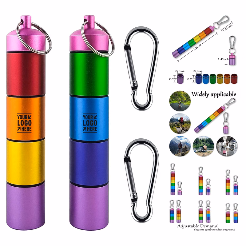 Small Portable Metal Stackable Waterproof Medicine Container Travel Pill Organizer with Keychain   