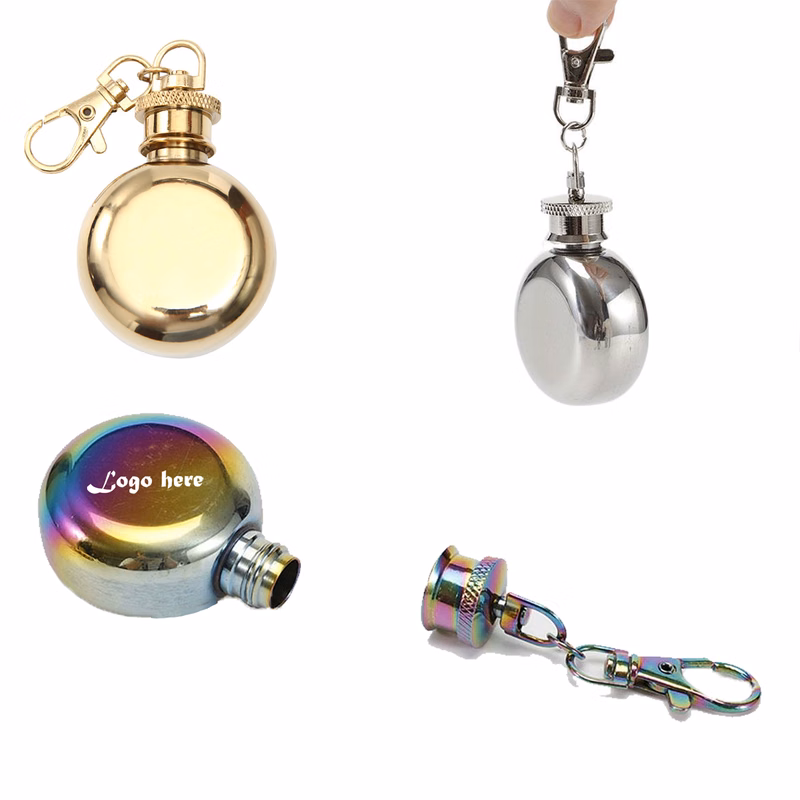1 Oz Round Portable Flask With Keychain
