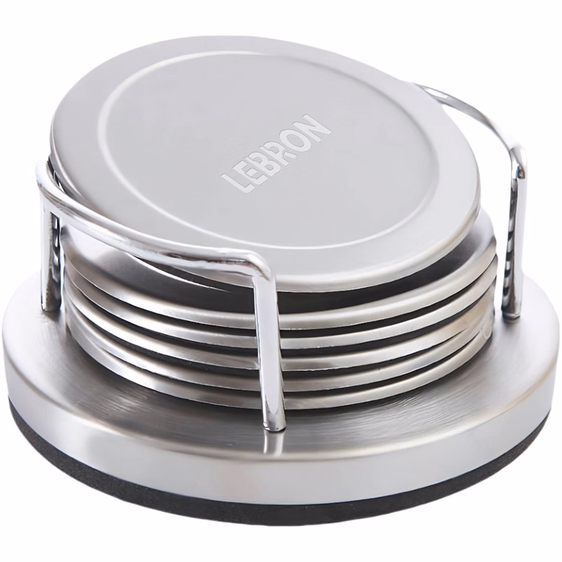 6Pcs Round Stainless Steel Coasters Set