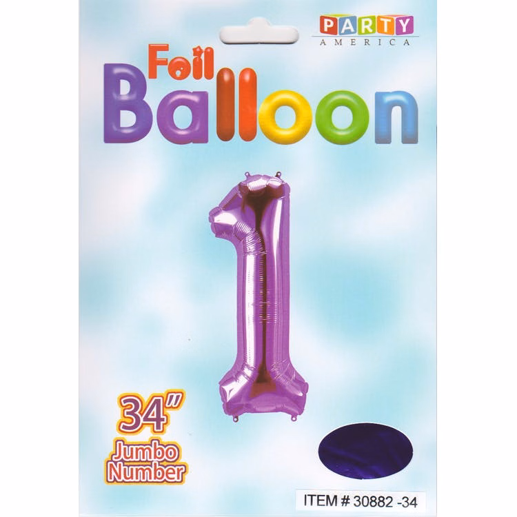 Mylar Number 1 Balloons - Purple 34"