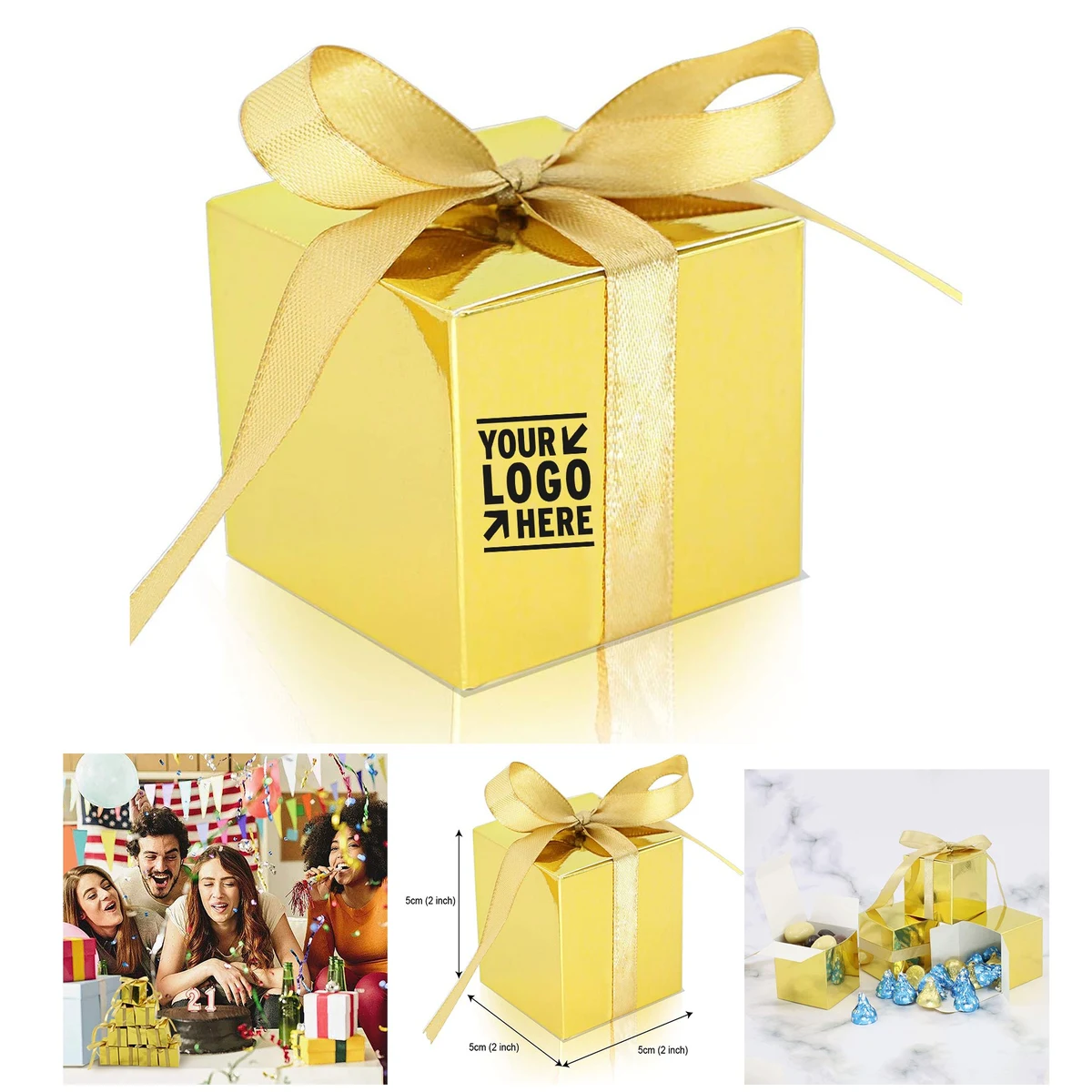 2 x 2 x 2 inch Mini White Brown Heart Gift Box 1