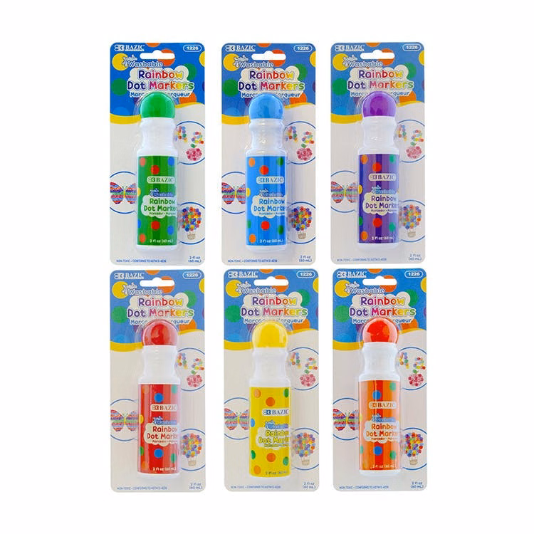 Washable Dot Markers - 6 Assorted Colors