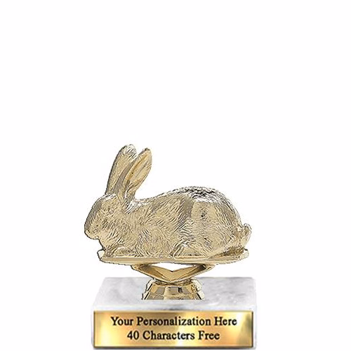 Trophy: 7", 2x3 white marble base, Rabbit Gold Uni