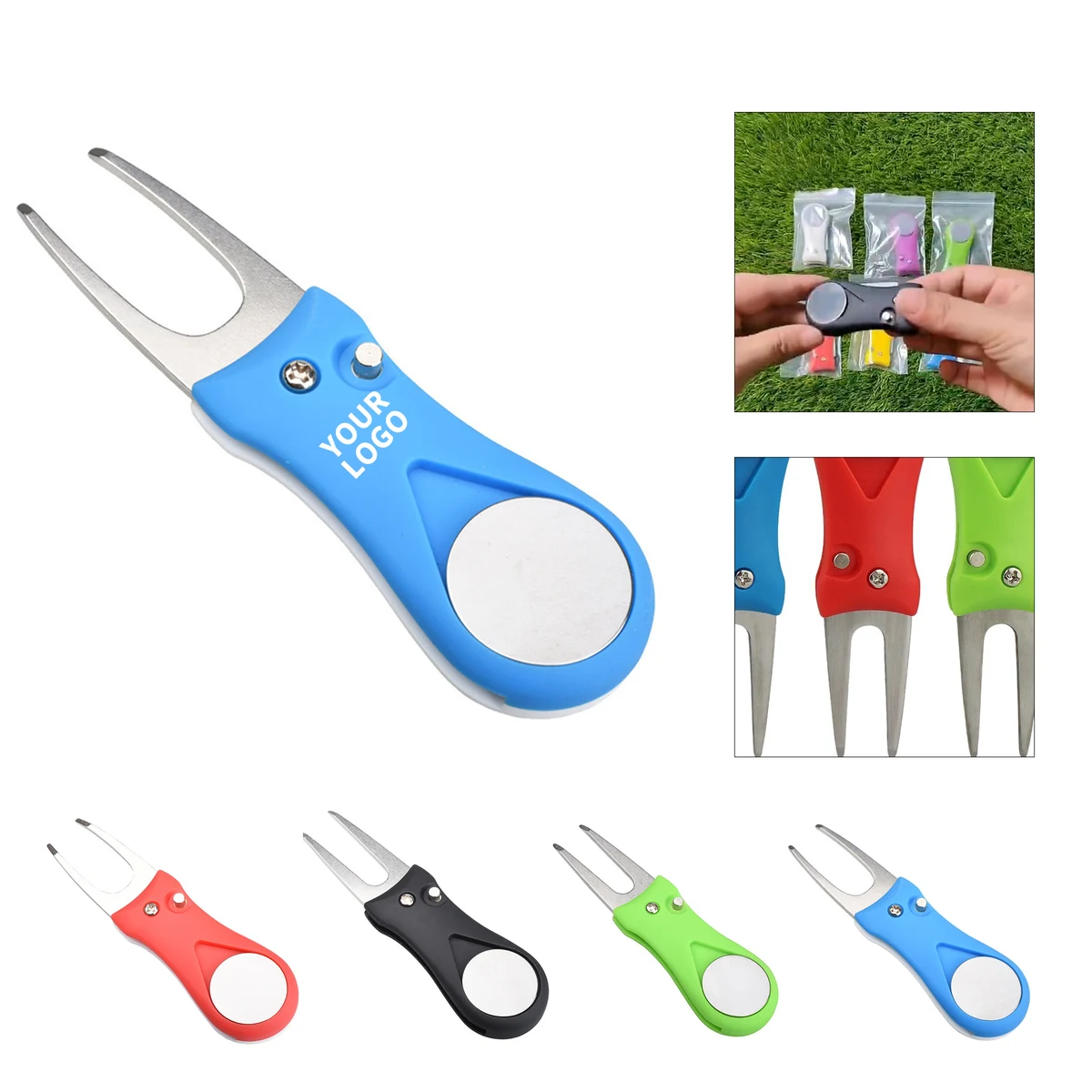 Foldable Golf Divot Tool With Plastic Handle Steel Fork 4.3" X 1" 1