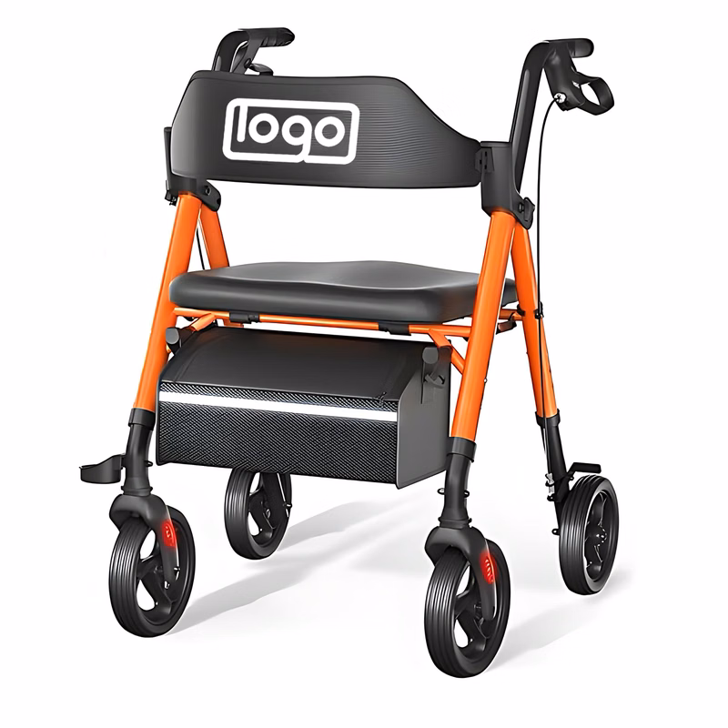 Folding Rollator Walker w/ Seat and Storage Bag