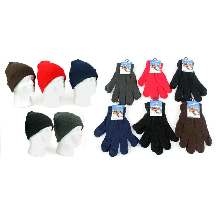 Adults' Winter Hat & Gloves Combos- Assorted Colors Knit Magic Stretch 1
