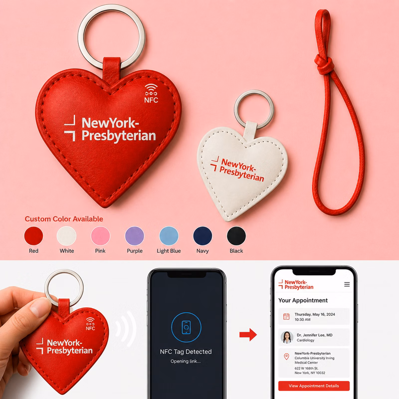 Magic'Tap Heart-Shaped NFC Leather Keychain