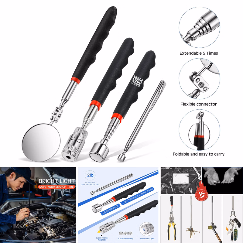 Telescoping Magnet Tool Inspection Mirror Set 2 lb 8 lb 20 lb Magnetic Pickup Magnet Stick Tool