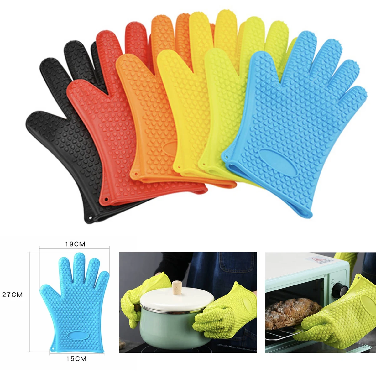Silicone Cooking Gloves Heat Resistant Oven Washable Mitts 1