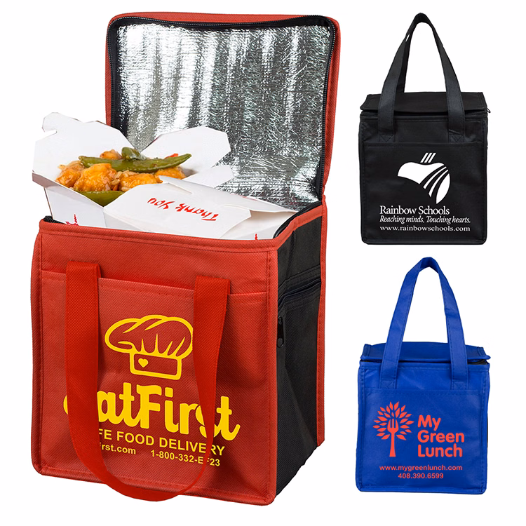8"W x 8-1/2"H x 6"Gusset - "SUPER FROSTY" Insulated Food Delivery Bag – Lunch Size Tote