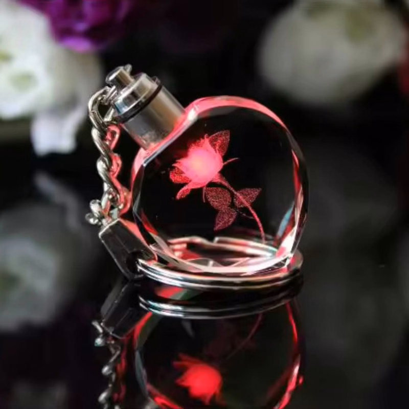 Round Shaped LED Light Crystal Keychain