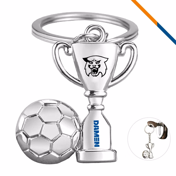 Custom Metal Soccer Trophy Keychain — Team Sports Achievement Recognition Award