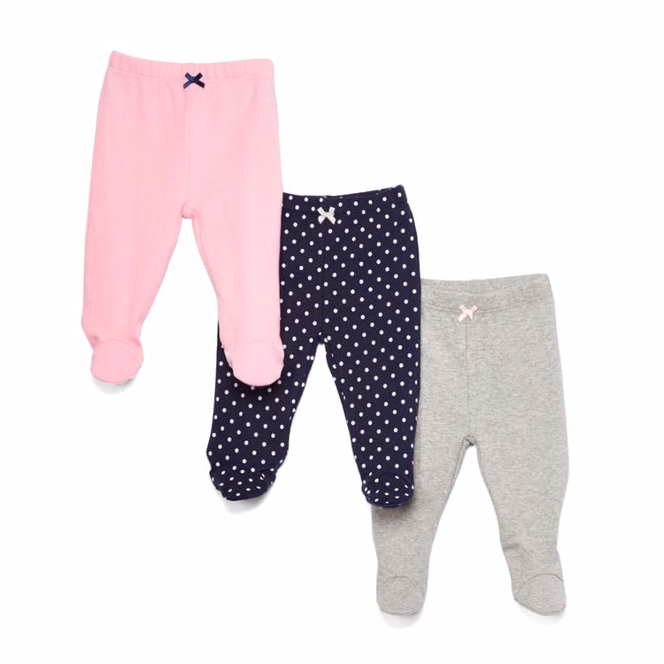 Baby Footed Pants - Pink 9 Months 3 Pack