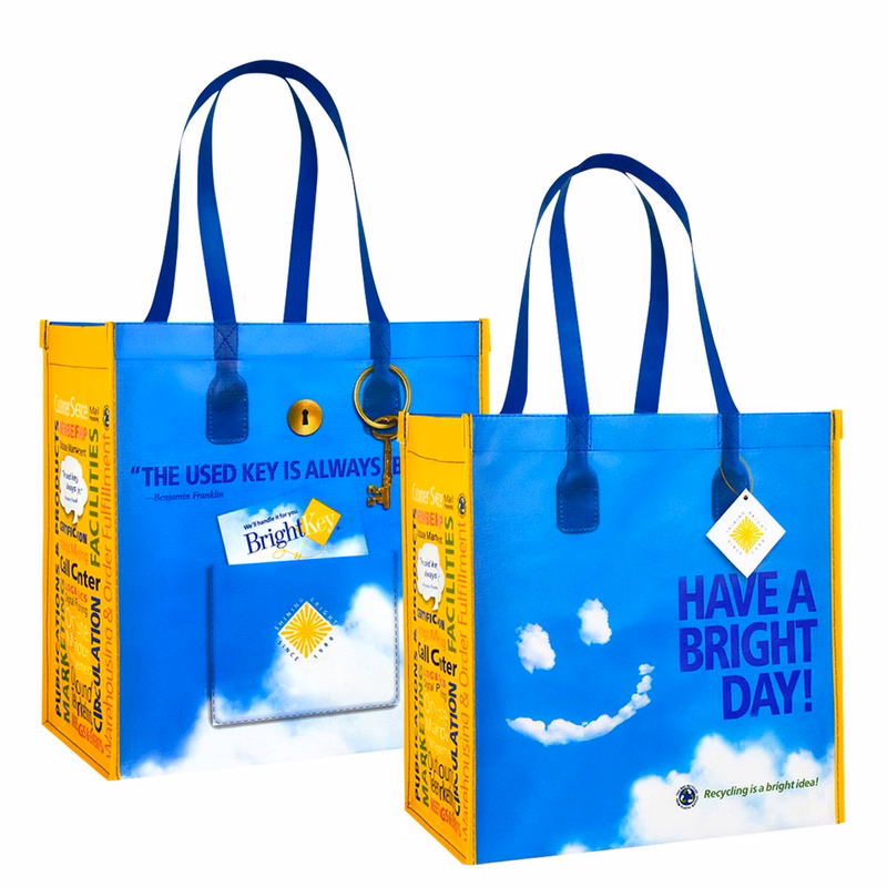 Custom Full-Color Printed 145g Laminated RPET (recycled from plastic bottles)Tote Bag 12"x13"x8"