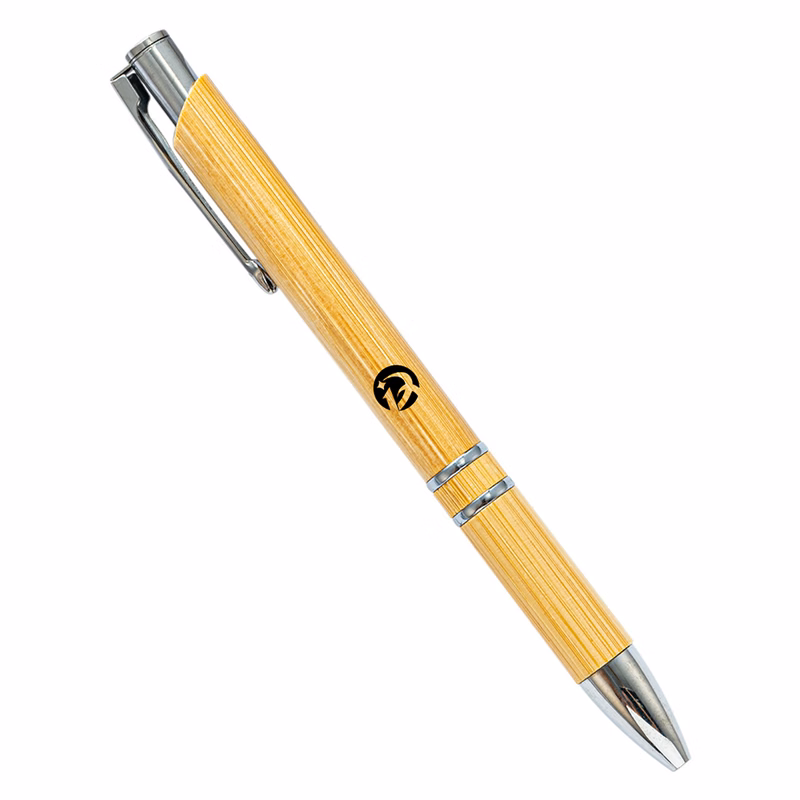 Eco Bamboo Ballpoint Pen with Metal Clip and Accents